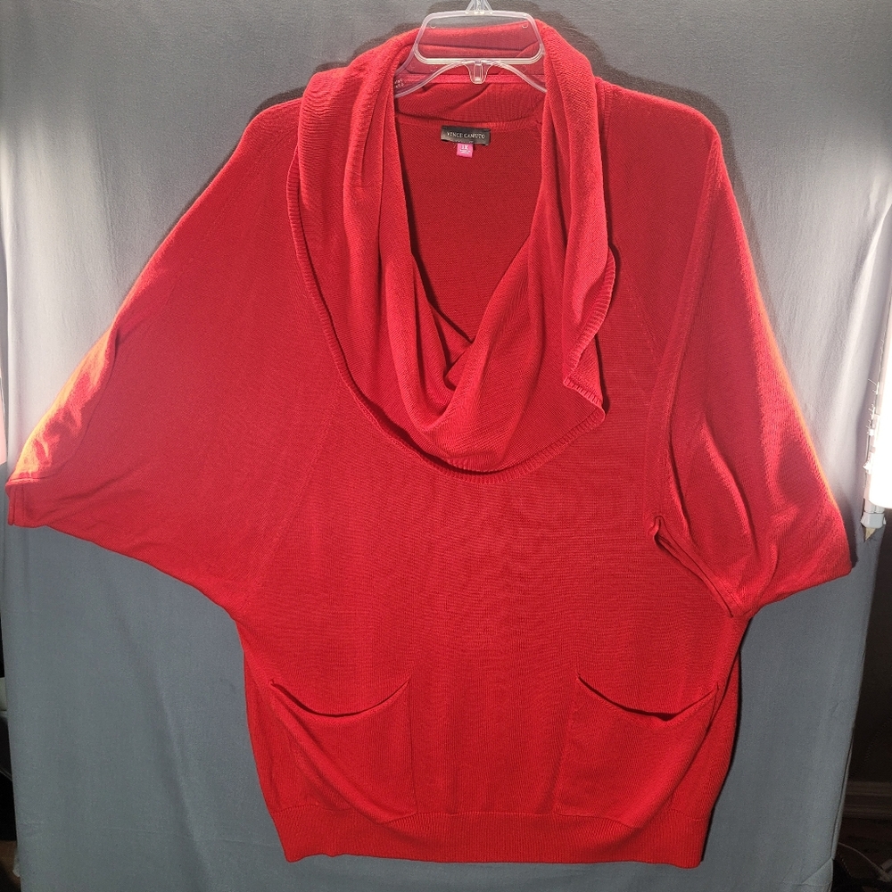 Vince Camuto Women's 1X Red Cowl Neck Short Sleeve Sweater